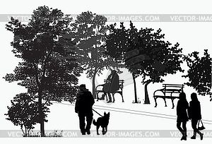 People walk in park - vector clip art