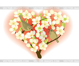 Birds on flowering branches  - vector image