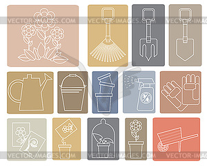 Line icons garden tools - vector clipart