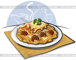 Pasta with meatballs - color vector clipart