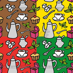 Tea seamless pattern - color vector clipart