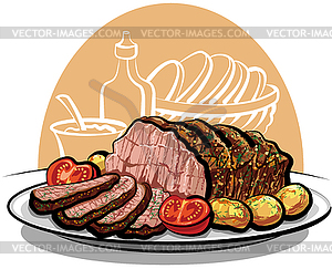 Roast beef and potatoes - vector clipart