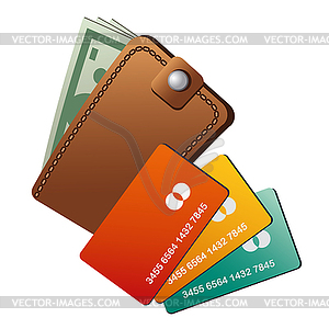 Бумажник и кредитные карты - рисунок в векторном формате