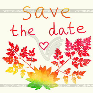 Save date card. Watercolor rainbow - vector clipart