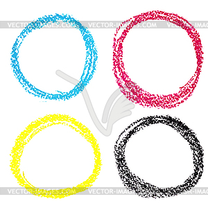 Set of CMYK circle spots of pastel crayon - vector clipart