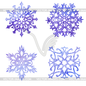 Watercolor blue painted set of Christmas snowflakes - vector clip art