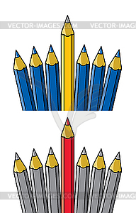 Unique pencil standing out of others - vector image