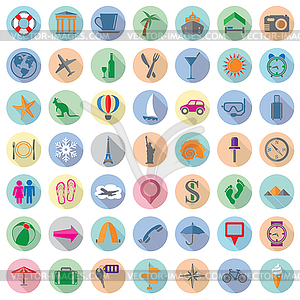 Set of colorful travel flat icons - vector clipart