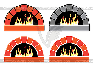 Clipart set of ovens with burning fire - vector clip art