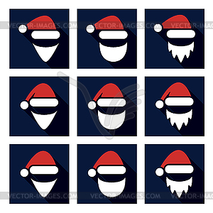 Christmas flat icon set of santa claus face - vector image