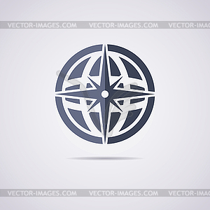 Flat icon of earth globe and compass - vector clipart