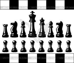 Набор из черного и белого шахматных фигур - рисунок в векторном формате