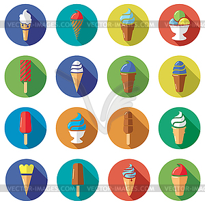 Collection of colorful ice cream flat icons - vector image