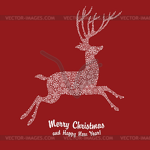 Christmas deer silhouette on red background - vector image