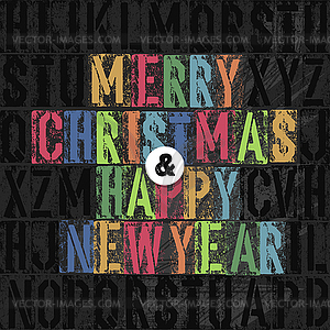 Merry Christmas Letterpress Concept With Colorful - vector image