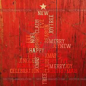 Xmas Tree Words Composition On Red Background - vector image