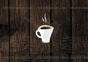 Coffee Cup On Wooden Planks Texture. Coffeeshop - vector clipart