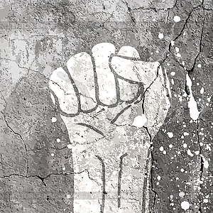 Grunge fist on concrete texture with white splashes - vector image