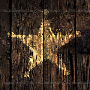 Grunge sheriff star on wooden texture - vector image