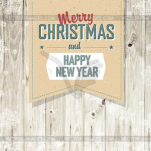 Merry Christmas VIntage Tag Design On Planks - vector image