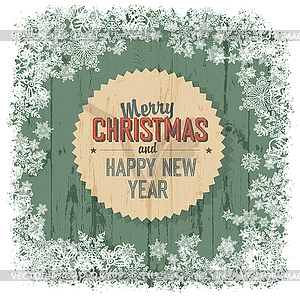 Merry Christmas greeting on green wooden background - vector clipart / vector image