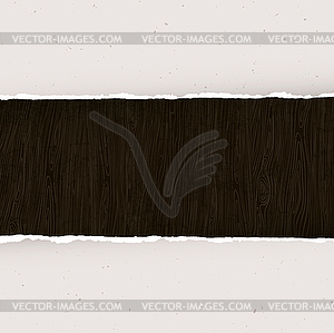 Torn paper on wooden background - vector image