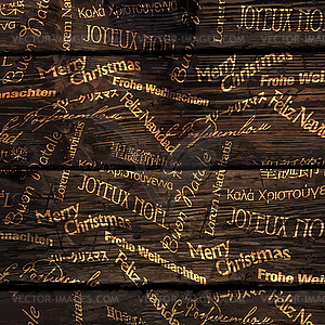 Christmas Words Pattern On Wooden Texture - vector clipart