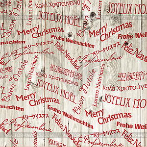 Christmas Words Pattern On Wooden Texture - vector image