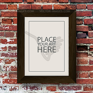 Brown Wooden Frame on Red Brick Wall - vector clipart