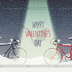 Valentines Card. Snow Covered Bicycles, Calm - vector clipart / vector image