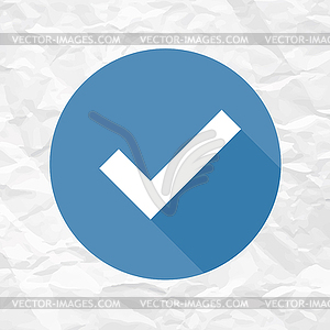 Check Mark Icon on Crumpled Paper Texture - vector image