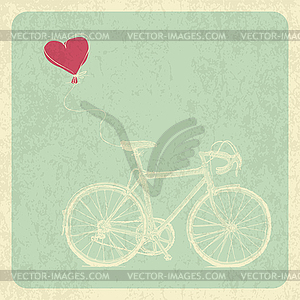 Vintage Valentines Card with Bicycle and Heart - vector EPS clipart