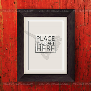 Brown Wooden Frame on Red Painted Wooden Wall - vector image