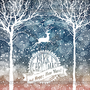 Falling Snow. Merry Christmas Background with Text - vector clip art