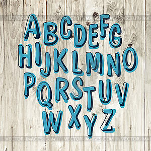 Hand-drawn Alphabet on Wooden Background - vector image