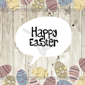 Easter eggs on wooden planks background - vector image