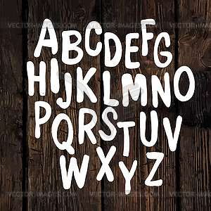 Hand-drawn Alphabet on Wooden Texture - vector clip art