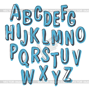 Blue Doodles Shadowed Alphabet - vector clip art