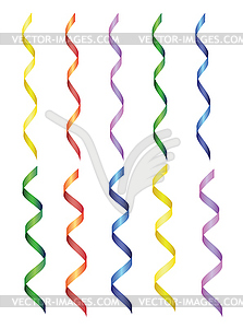 Red, green, yellow, blue shiny curling ribbons or - vector clip art