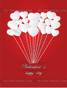 Valentine`s Day of White Paper Heart on Red - vector image