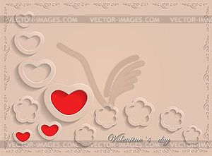 Card for Valentine`s Day on Beige Background - color vector clipart