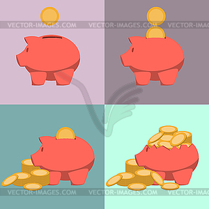 Piggy bank icon in style of flat design - vector image