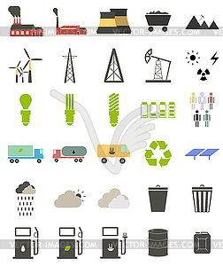 Flat icons on theme of ecology - vector image