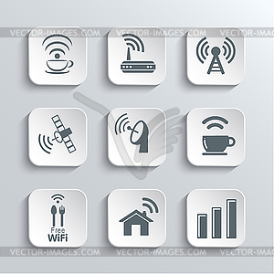 Wireless and Wi-Fi Web Icons Set - vector image