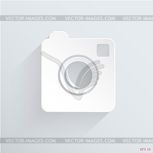 Hipster 3d photo camera icon with long shadow - vector image