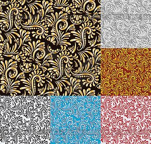 Six Floral Seamless Pattern Background - vector image