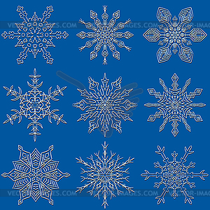 Set of drawn snowflake silhouettes - vector image