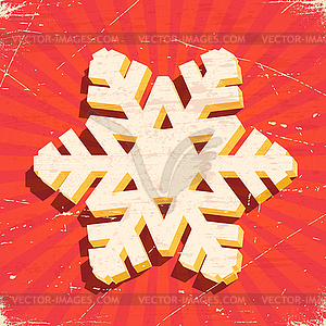 Scratched vintage card with 3D christmas snowflake - vector clipart