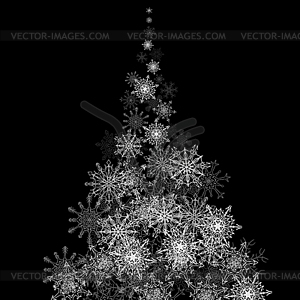 Christmas tree made of snowflakes blizzard in - white & black vector clipart