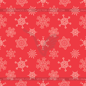 Seamless Christmas red pattern with drawn snowflakes - vector clipart